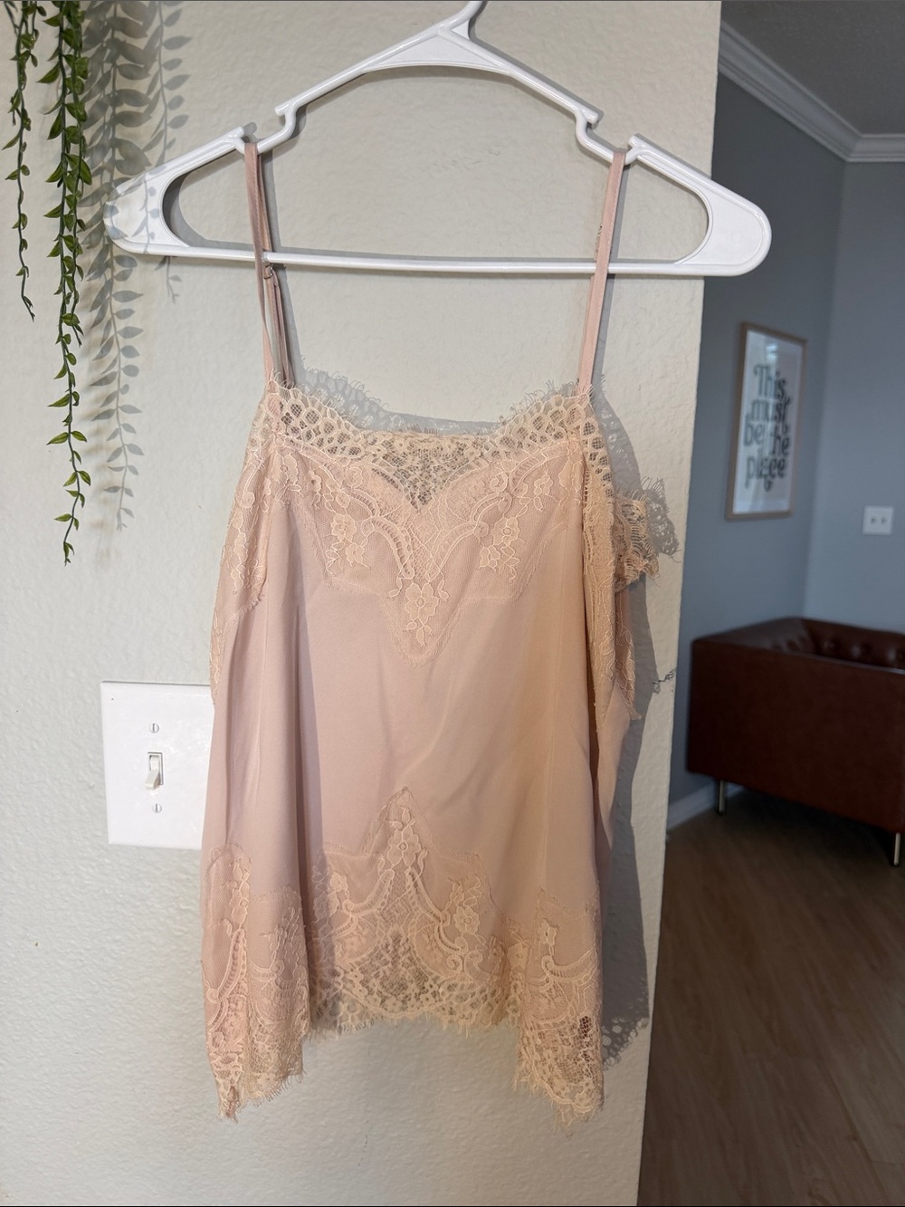 Lace Trim Nude Pink Cami Top